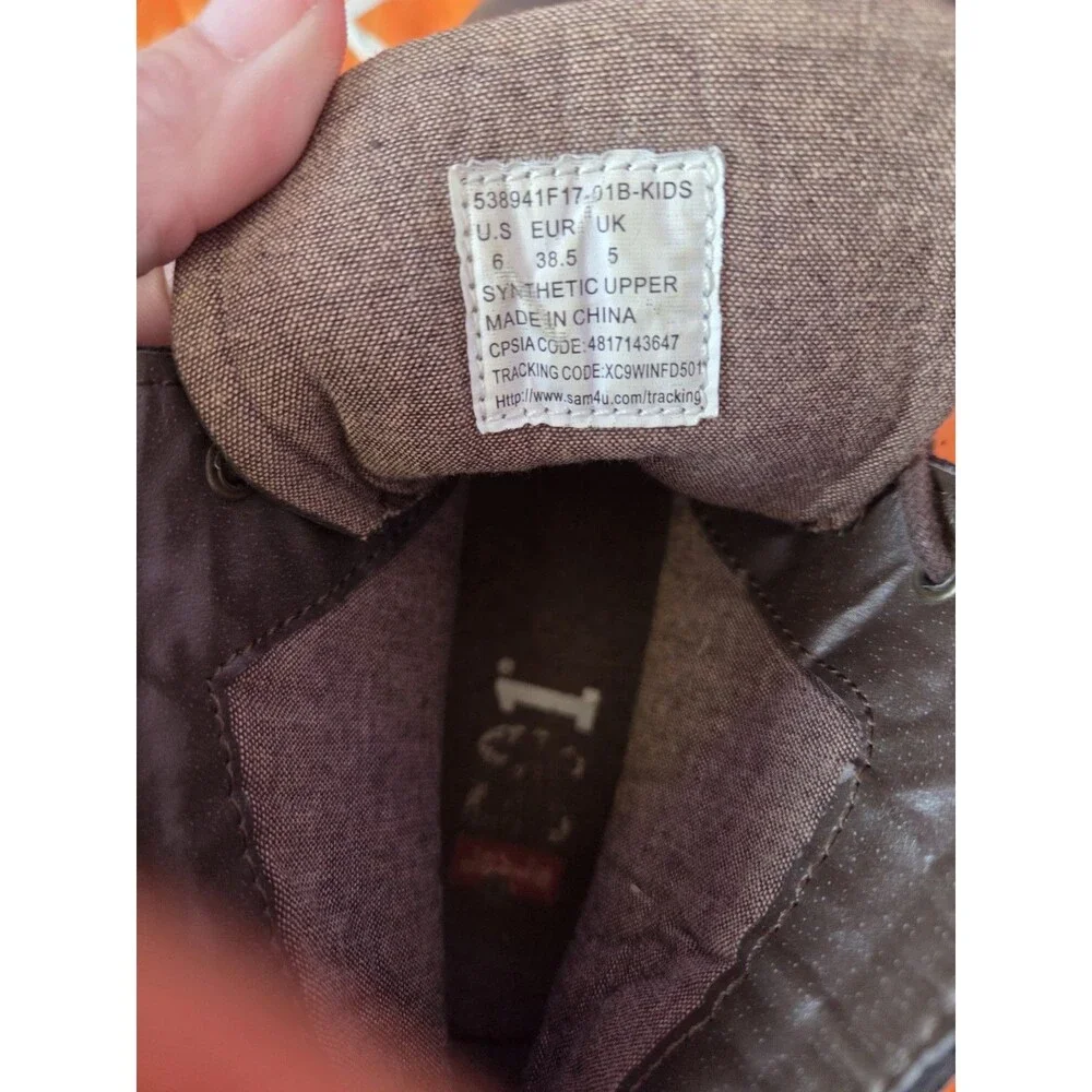 Levi's 501 Brown Leather Ankle Boots Buckle Lace-Up Round Toe Motorcycle Boys 6y